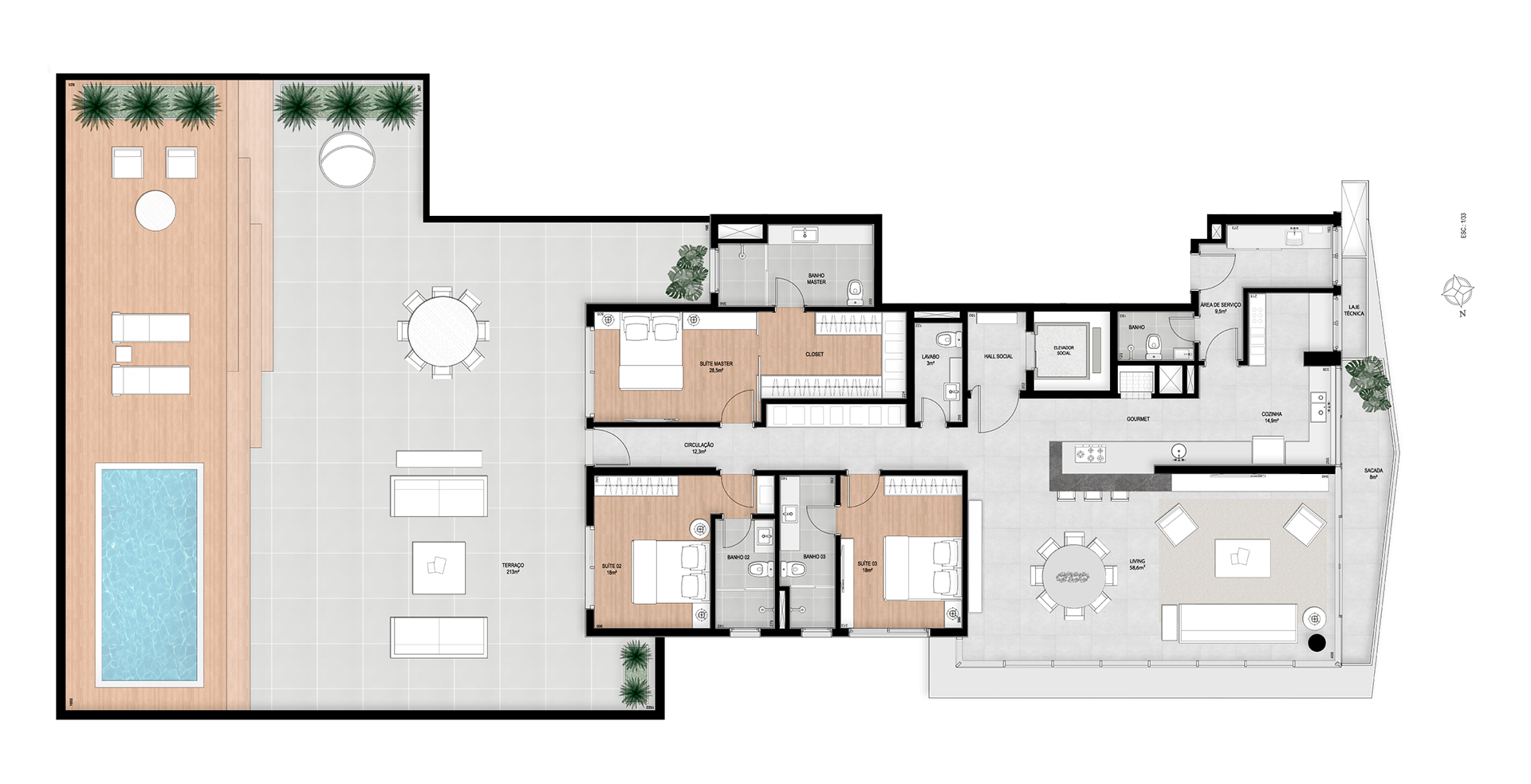 Apartamento Garden Final 01 | 3 Suítes + Gabinete 