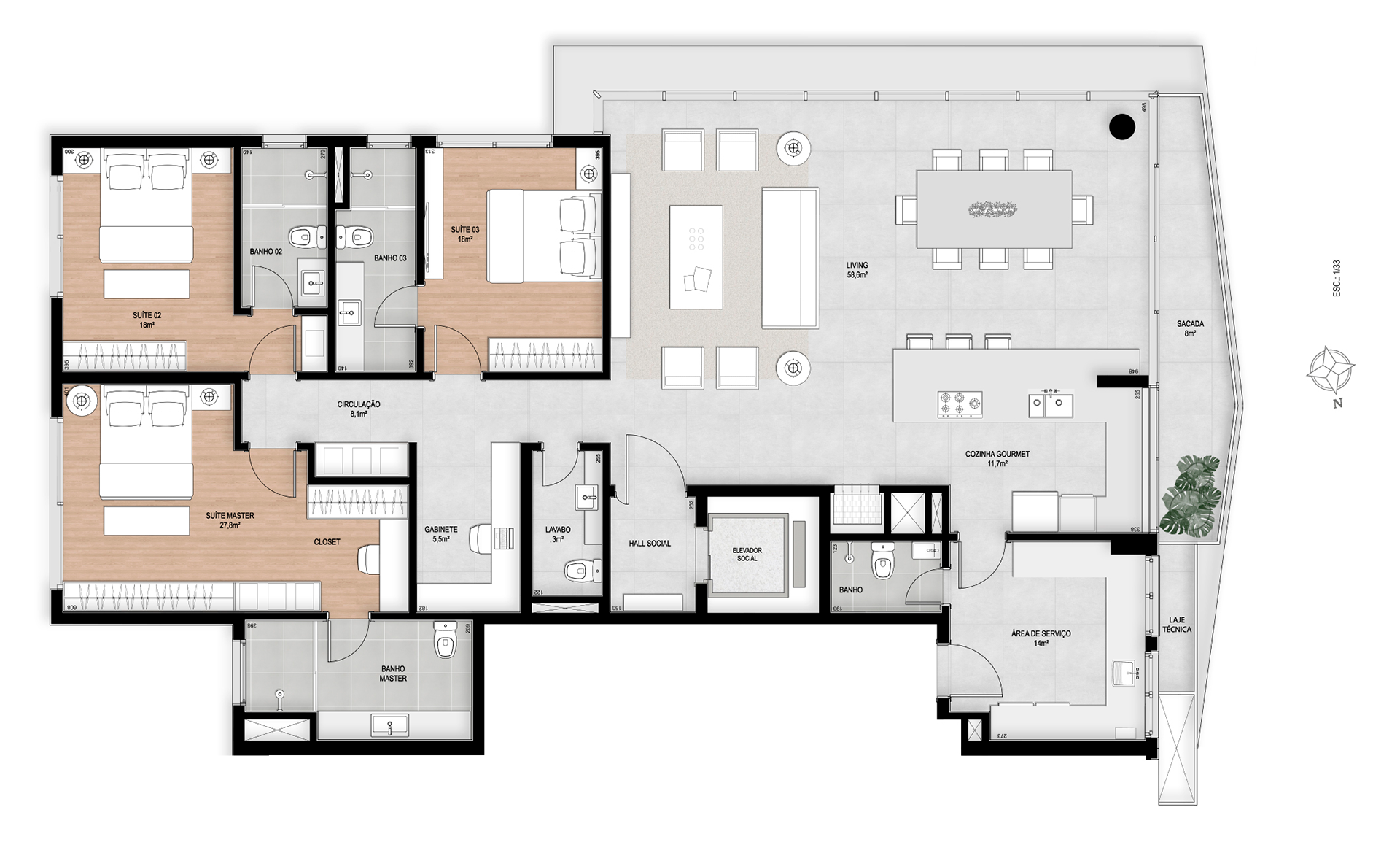 Apartamento Opção 01 Final 02 | 3 Suítes + Gabinete