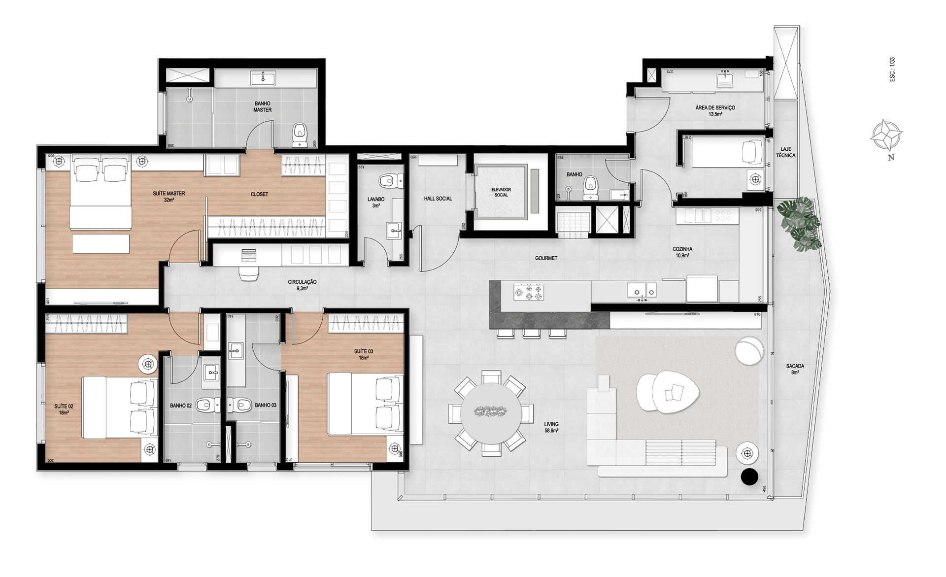 Apartamento Opção 02 Final 01 | 3 Suítes + Gabinete