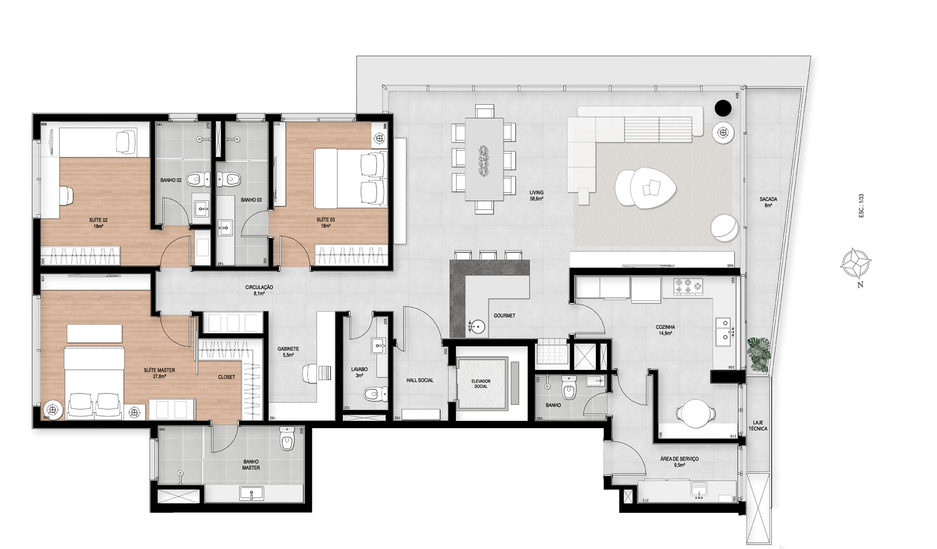 Apartamento Opção 3 Final 02 | 3 Suítes + Gabinete