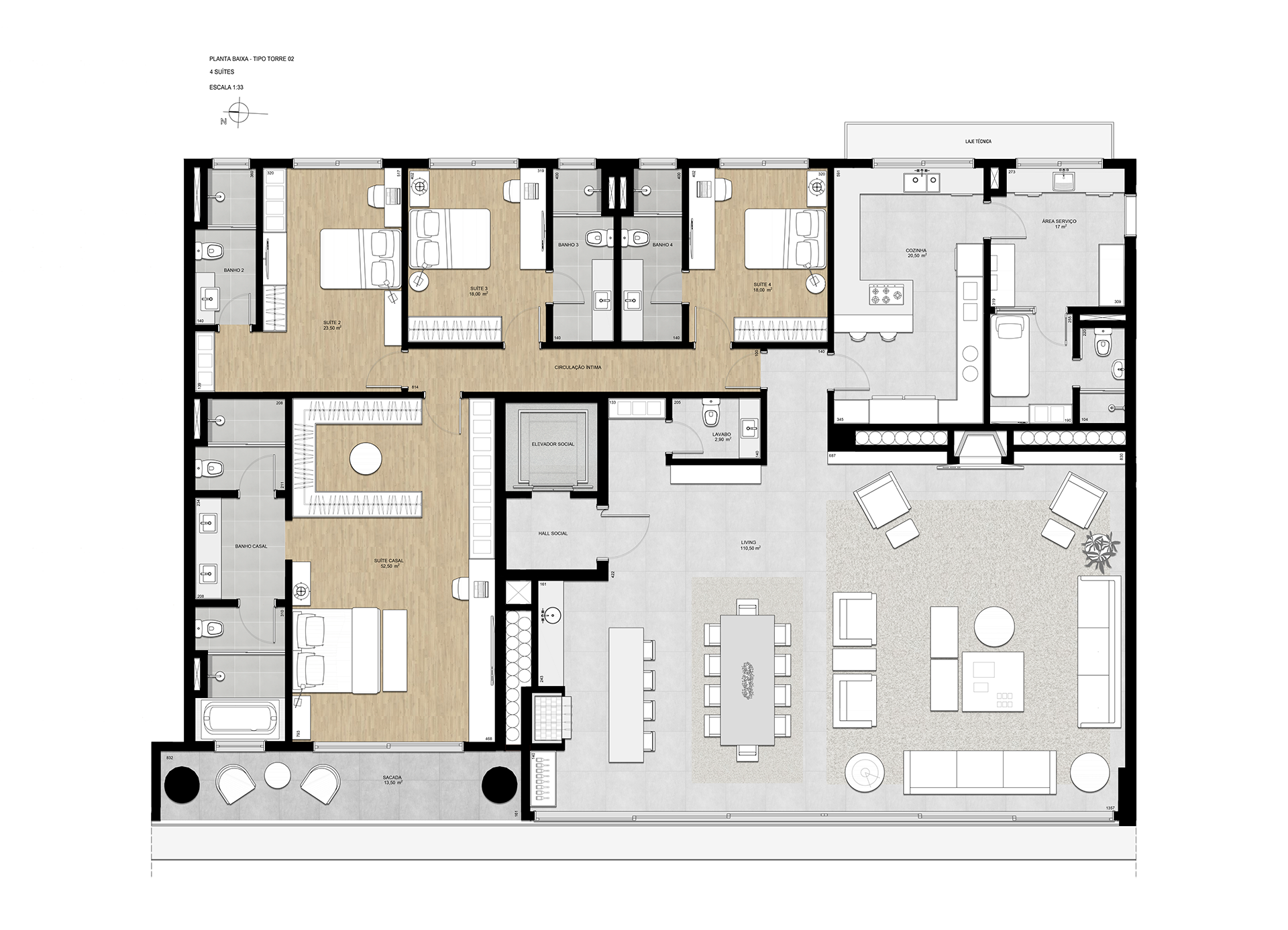 Planta Tipo | Torre 2 | 4 Suítes