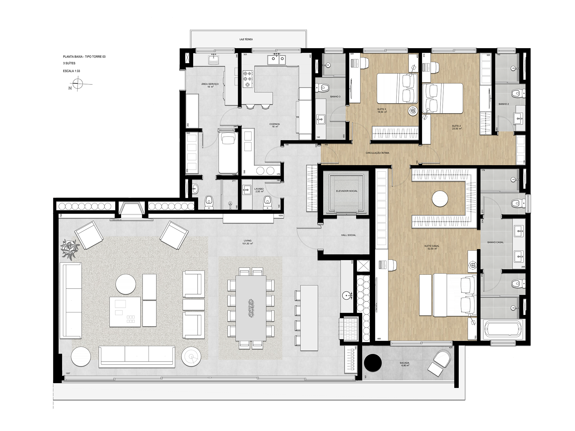 Planta Tipo | Torre 3 | 3 Suítes