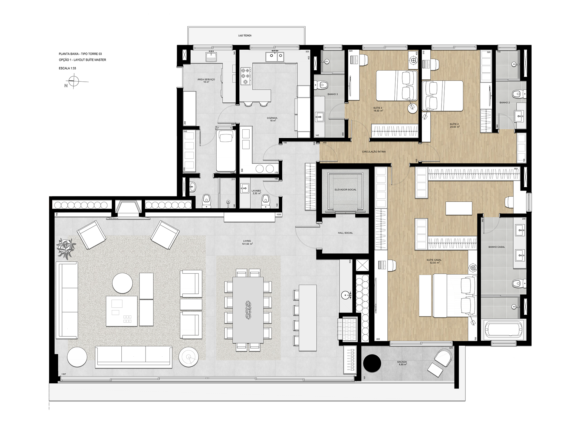 Planta Tipo | Torre 3 | Opção 1 | Suíte Master