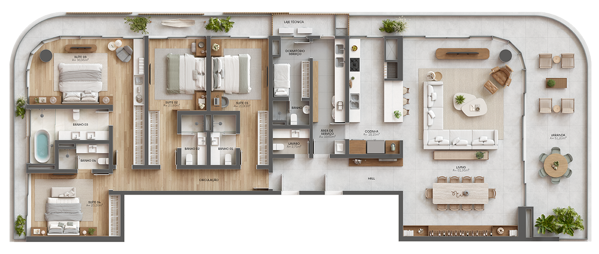 Torre Índico | Apartamento Tipo Final 02 | 353m² | Padrão