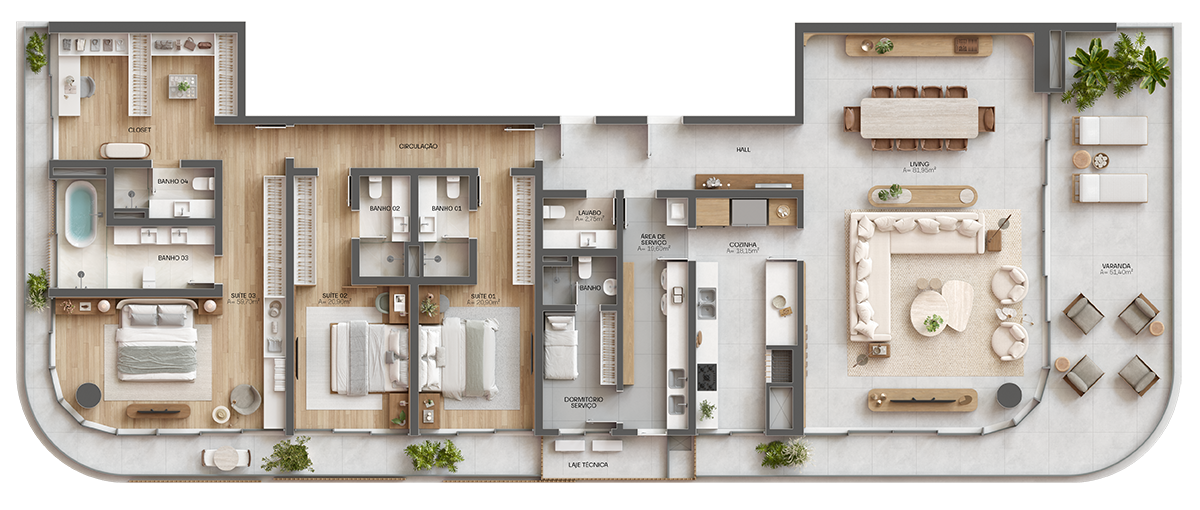 Torre Ártico | Apartamento Tipo Final 01 | 353m² | Opção Suíte Master Ampliada 